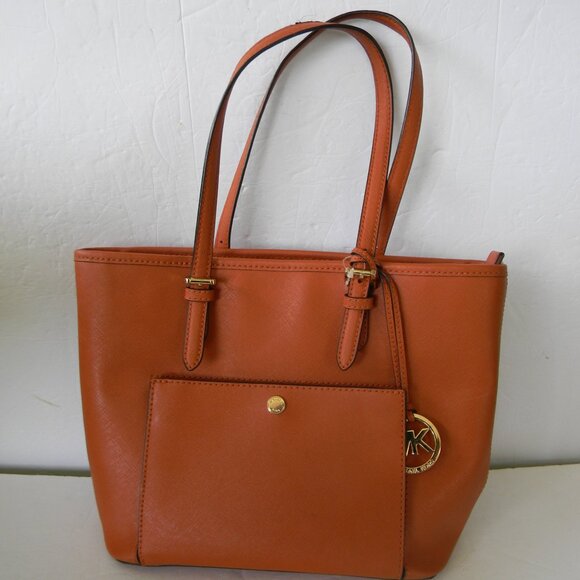 Michael Kors ORANGE SAFFIANO LEATHERSnap Pocket Jet Set TOTE